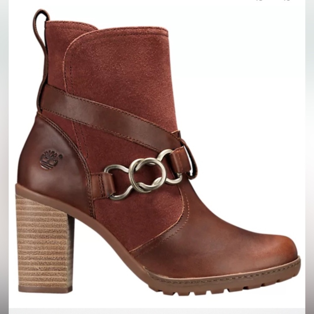 Timberland A168M Dennett Leather Suede Block Heeled Ankle Boots Brown Size 8 Wom